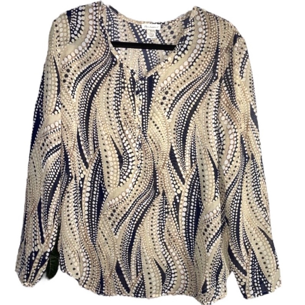 Bechamel  Sheer women’s pullover blouse brown blue   size large long sleeve - Picture 2 of 8